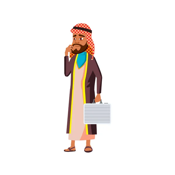Musulmán hombre de negocios con caso en la oficina de la empresa vector de dibujos animados — Vector de stock