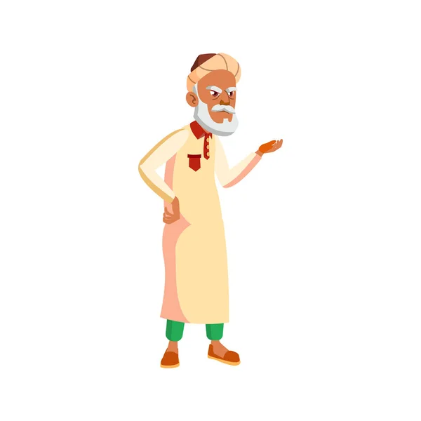 Triste homme âgé arabe perdu en ville et demander direction vecteur de dessin animé — Image vectorielle