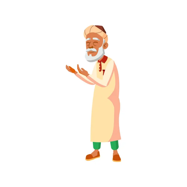 Hombre islámico rezando en la calle vector de dibujos animados — Vector de stock