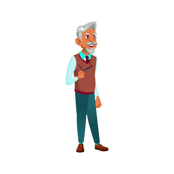 Latino viejo hombre con gafas hablando con estudiante dibujos animados vector — Vector de stock