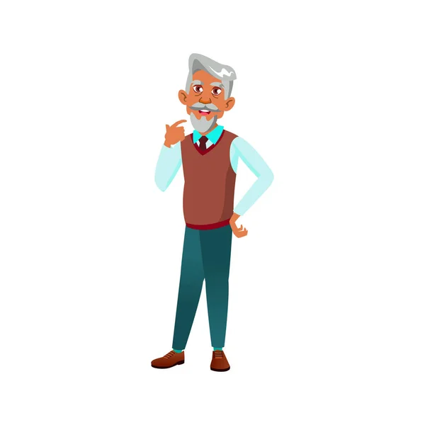 Hispano anciano profesor hablando con asistente vector de dibujos animados — Vector de stock