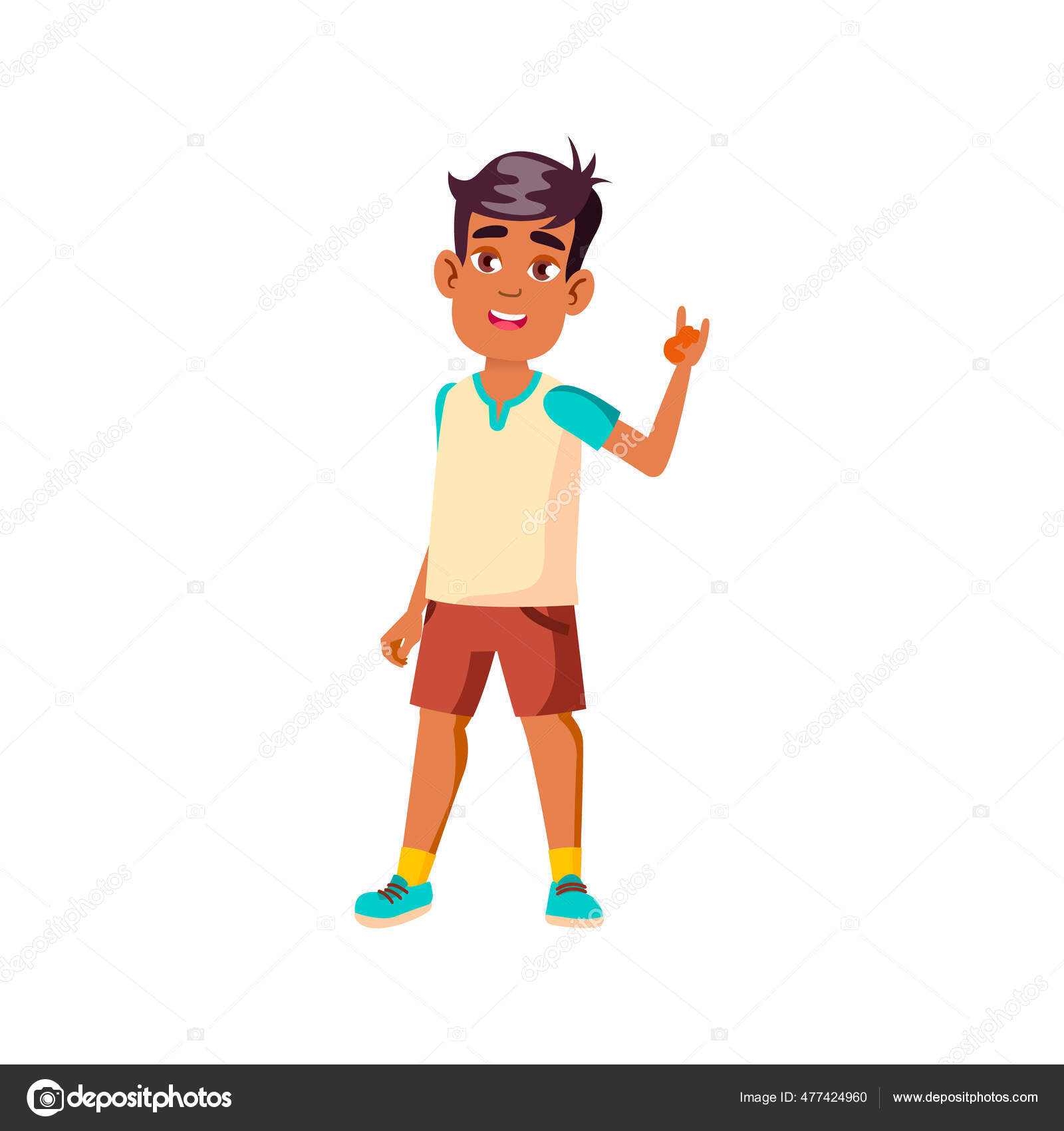 Asian boy gesturing rock cartoon vector Stock Vector Image by ©pikepicture  #477424960
