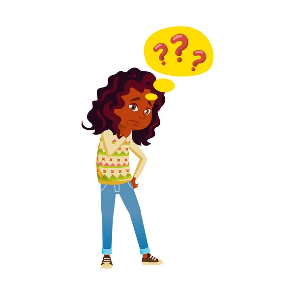 Thoughtful african girl asking question cartoon vector — Stock Vector