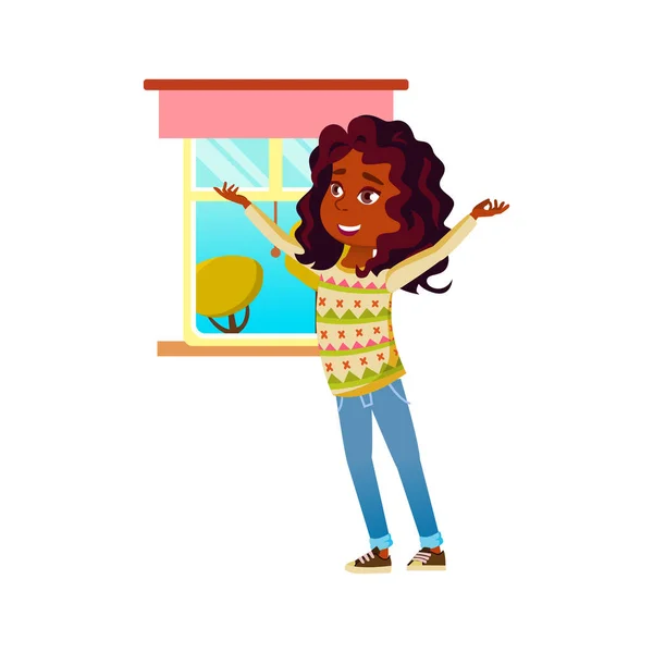 Happiness african girl joying good weather cartoon vector — Stock Vector