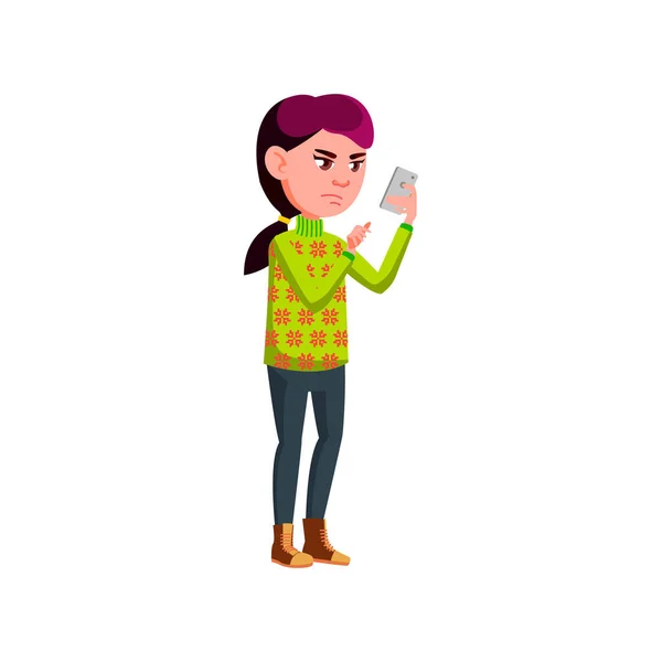 Mad girl chatting with friend on phone cartoon vector — Stock Vector