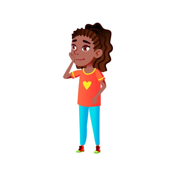 Cute african girl admires new doll cartoon vector — Stock Vector