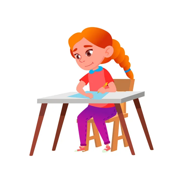 Μικρό κορίτσι που γράφει σπίτι διάνυσμα κινουμένων σχεδίων — Διανυσματικό Αρχείο
