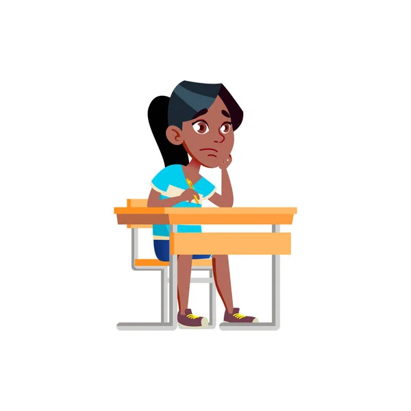 Chica aburrida copiando desde el tablero en la escuela vector de dibujos animados — Archivo Imágenes Vectoriales