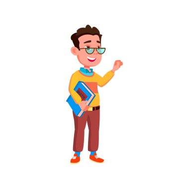 Matematik kitabı karikatür vektörü olan öğrenci çocuk.