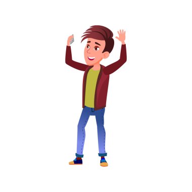 mutlu çocuk video oyununda akıllı telefon çizgi film vektöründe kazandı.