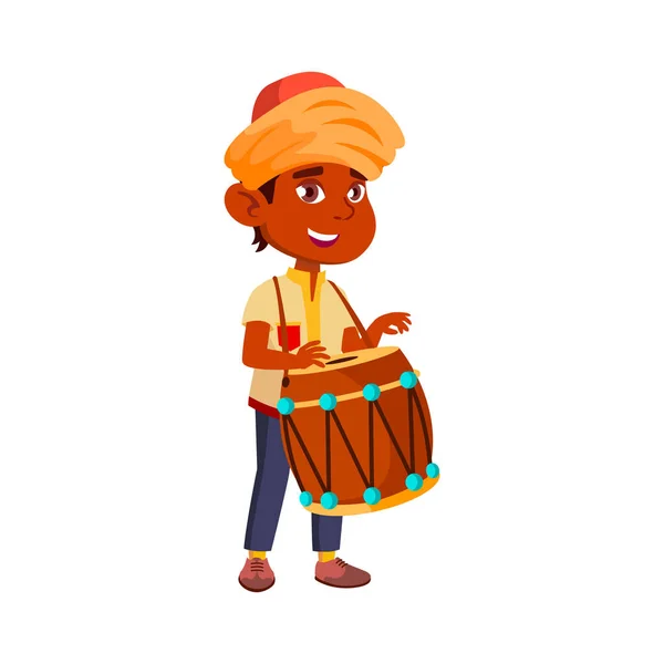 Indien garçon enfant jouer sur table dessin animé vecteur — Image vectorielle