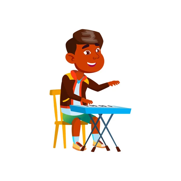Indický chlapec hraje na klavír hudební nástroj karikatura vektor — Stockový vektor