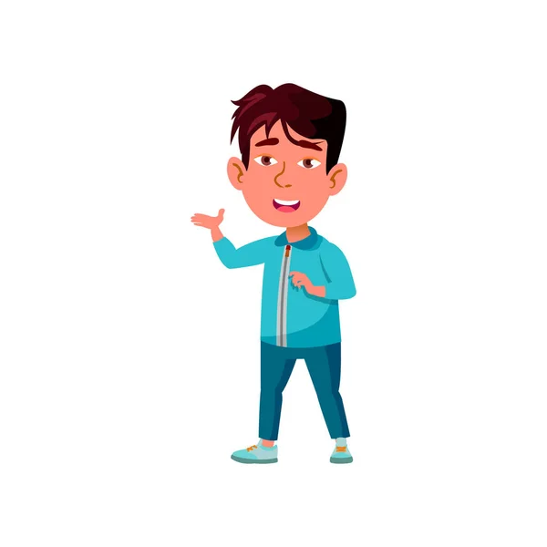 Sonriente niño mostrando habitación vector de dibujos animados — Vector de stock