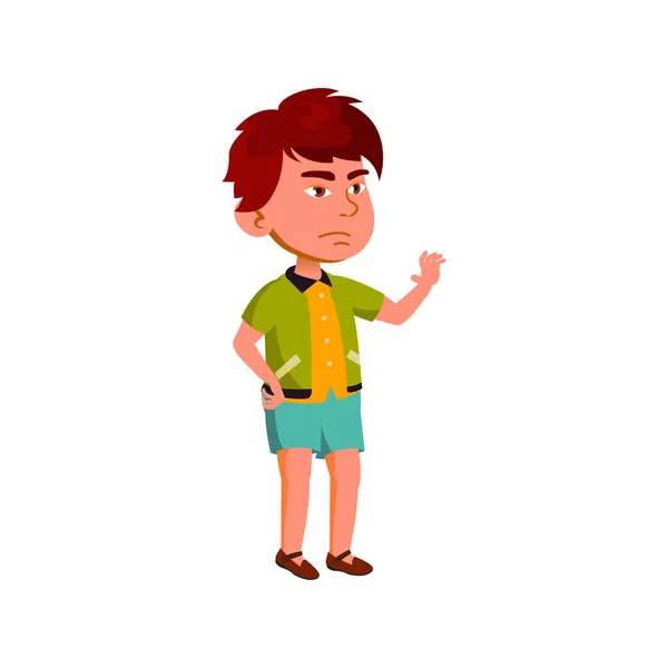 Garçon réfléchi enfant prenant jeu de retour vecteur de dessin animé — Image vectorielle