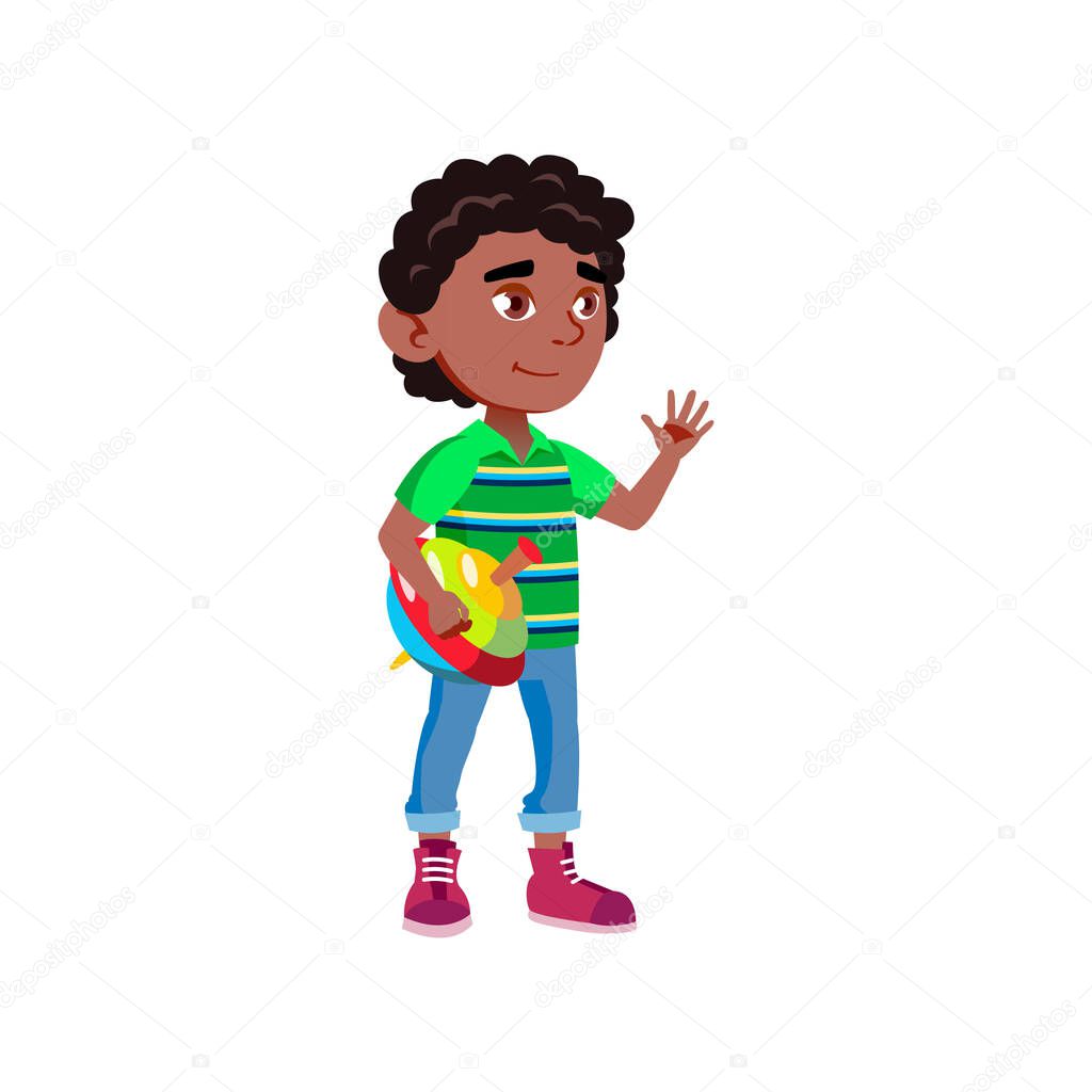 cute boy playing with humming top cartoon vector