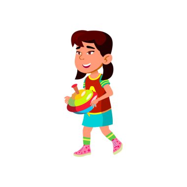 Komik küçük kız, en iyi oyuncak çizgi film vektörüyle oynuyor.