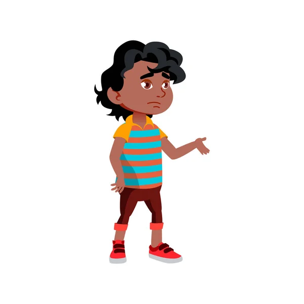 Menino africano triste criança na escola lição cartoon vetor — Vetor de Stock