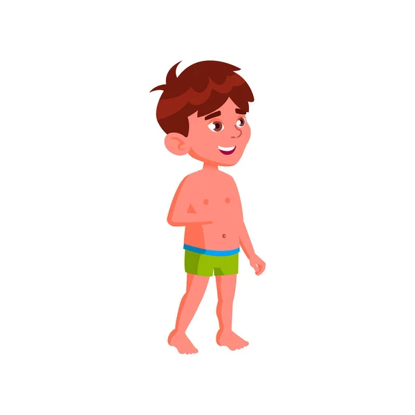 Menino pequeno feliz relaxando no parque aquático cartoon vetor — Vetor de Stock