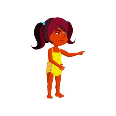 Üzgün Hintli kız yeni su kaydırağı çizgi film vektörünü işaret ediyor