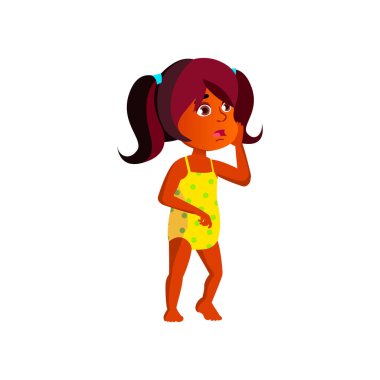 Şaşırmış kız çocuğu korkunç deniz dalgası çizgi film vektörü görmüş.