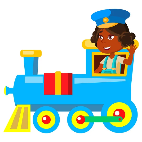 Indian girl playing captain and driving train transport cartoon vector — Stock Vector