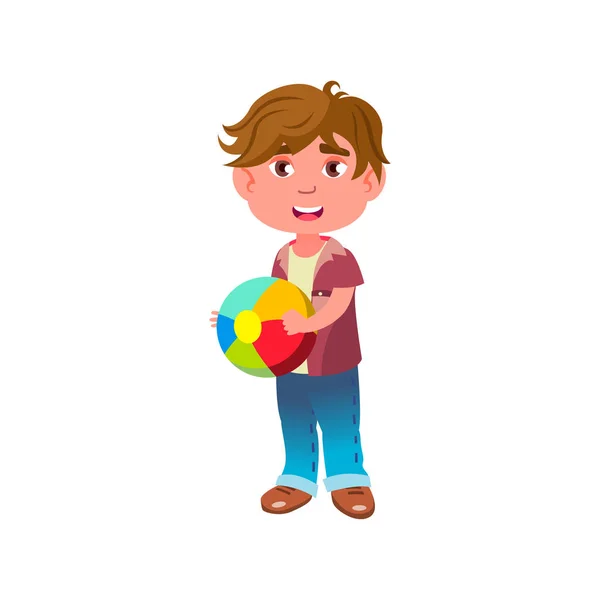 Niño pequeño jugar con la pelota en los niños parque infantil vector de dibujos animados — Archivo Imágenes Vectoriales