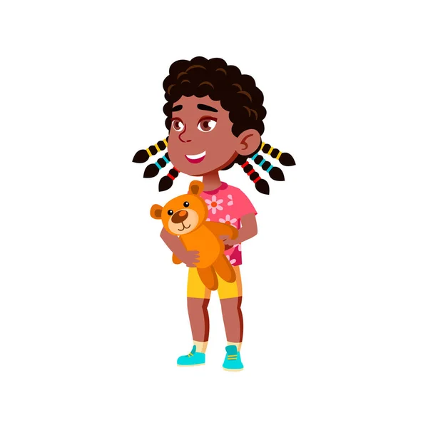 Africký dívka hrát s medvídkem v pokoji karikatura vektor — Stockový vektor