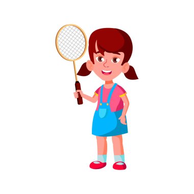 Küçük kız oyuncu tenis çizgi film vektörü