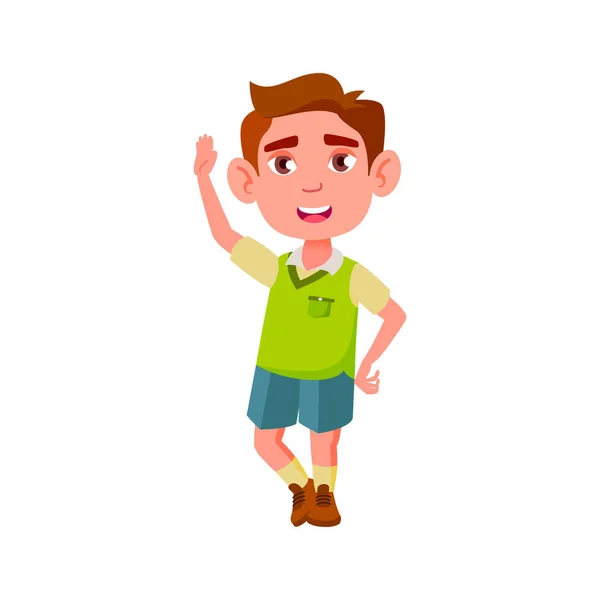 Carino ragazzo contento di vedere amico su parco giochi cartone animato vettore — Vettoriale Stock