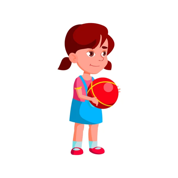 かわいいです女の子子供遊び心ある時間とともにボールで公園の漫画ベクトル — ストックベクタ