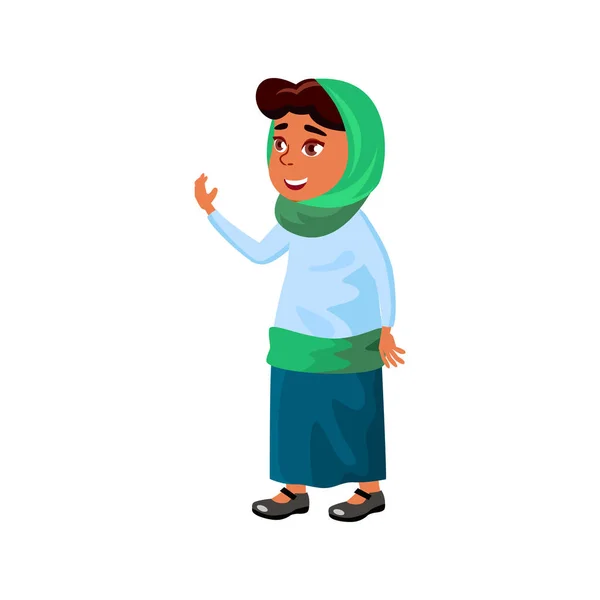 Attrayant islamic fille préadolescent communiquer avec enseignant à des cours éducatifs vecteur de dessin animé — Image vectorielle