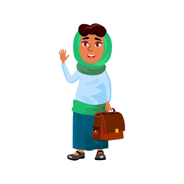 Aimable souriant arabe femme saluant partenaire dans la rue dessin animé vecteur — Image vectorielle