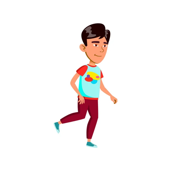 Chino chico corriendo en el estadio de dibujos animados vector — Vector de stock