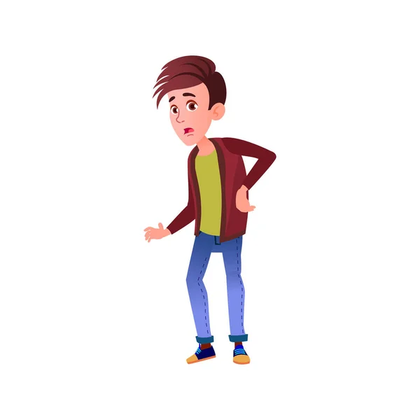 Jonge jongen heeft backache cartoon vector — Stockvector