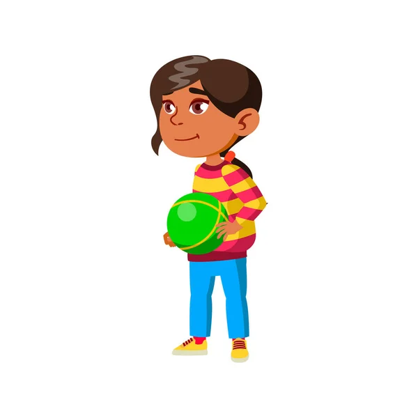 Felice bambina che gioca con palla vettore cartone animato — Vettoriale Stock