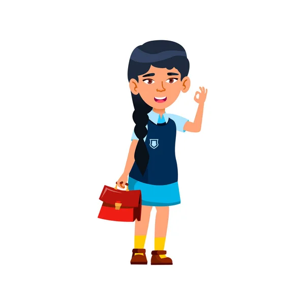 Kleines Mädchen mit Handtasche gestikuliert in der Schule — Stockvektor