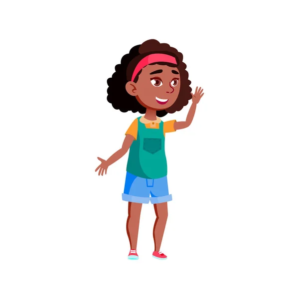 Funny smiling african girl greeting classmate at school cartoon vector — Stock Vector