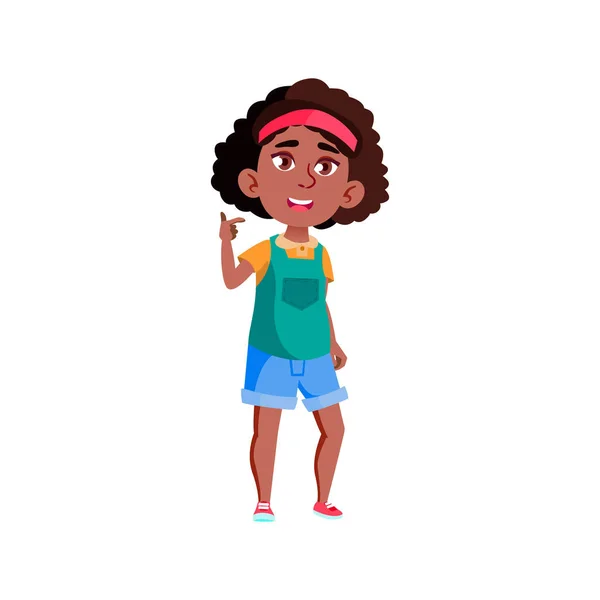 Attractive african girl speaking about favorite toy cartoon vector — Stock Vector