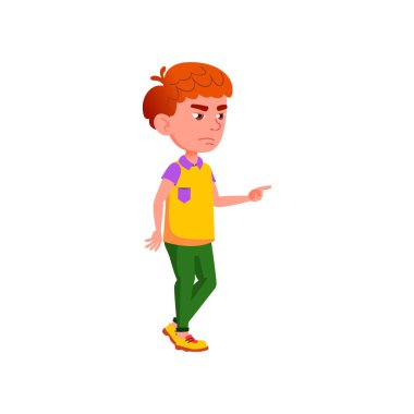 Üzgün kızıl çocuk oyuncağı çizgi film vektörüne doğrultuyor.