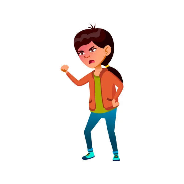 Enojado coreano chica gritando a amigo en parque de dibujos animados vector — Vector de stock