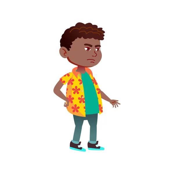 Sad african boy kid waiting order in line cartoon vector — Stock Vector