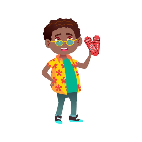 African boy holding tickets and inviting friend to cinema cartoon vector — Stock Vector