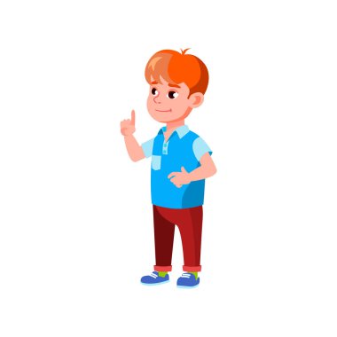 Kızıl saçlı çocuk ne istediğini biliyor Kafe karikatür vektöründe ne istediğini