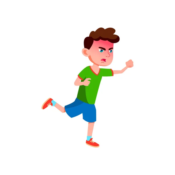 Chico enojado corriendo detrás del enemigo en el parque infantil vector de dibujos animados — Vector de stock