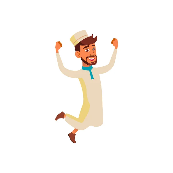 Muslimischer Mann feiert Sieg im Spiel Cartoon Vektor — Stockvektor