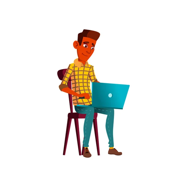 アフリカの少年はノートパソコンの漫画のベクトルで — ストックベクタ