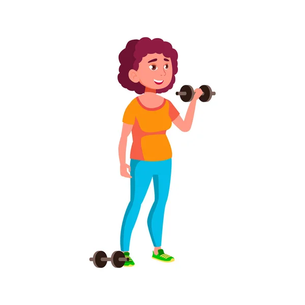 Girl exercising with dumbbells in gym cartoon vector — Stock Vector