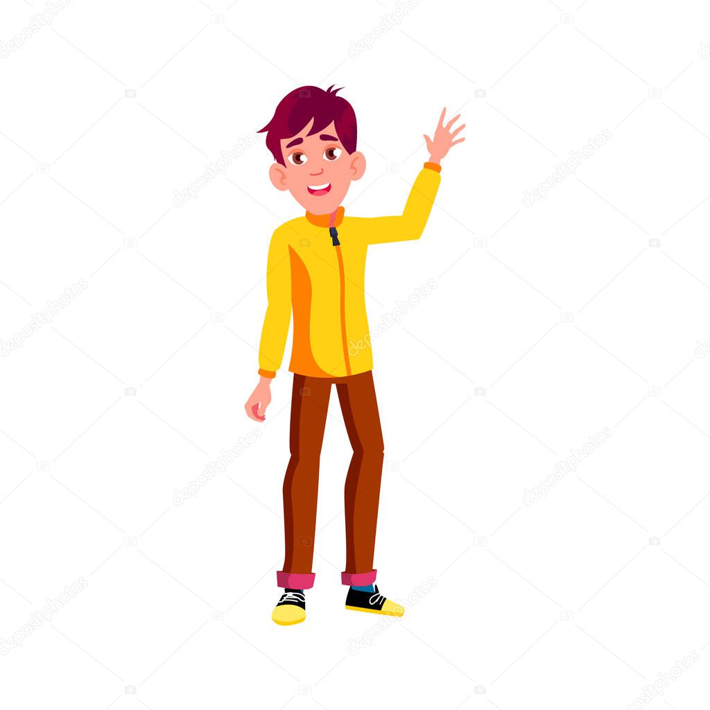 cheerful boy glad to see girlfriend in airport cartoon vector