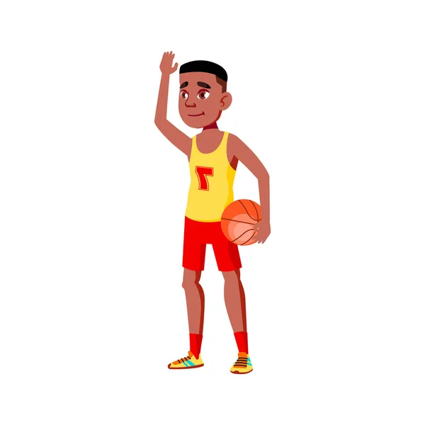 Μπάσκετ παίκτης τύπος καλωσορίζει τους οπαδούς στο παιχνίδι κινουμένων σχεδίων διάνυσμα — Διανυσματικό Αρχείο