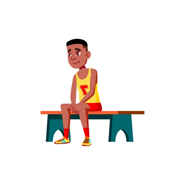 Νεαρός μπασκετμπολίστας κάθεται σε πάγκο κινουμένων σχεδίων διάνυσμα — Διανυσματικό Αρχείο